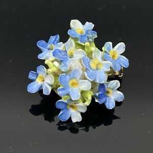Vintage Blue Yellow Forget-Me-Knot Flowers Denton Bone China Brooch Pin England